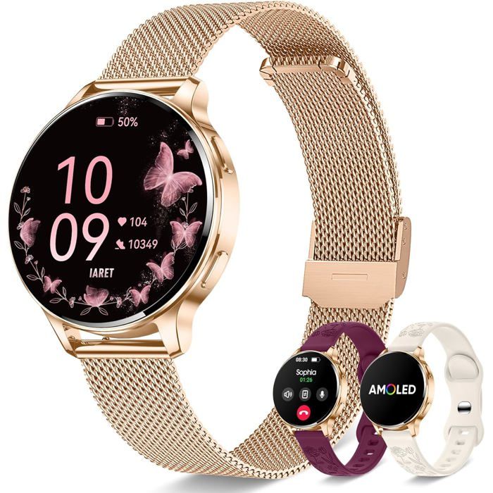 Montre Connectée Femme Avec 3 Bracelets 1 27 Écran Amoled Always-On Appel Bluetooth 120+ Modes Sport Spo2/Cardio/Sommei[MB200]