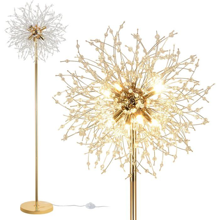 Lampadaire moderne en cristal - Hauteur 172 cm - 8 ampoules G9 - Interrupteur au pied