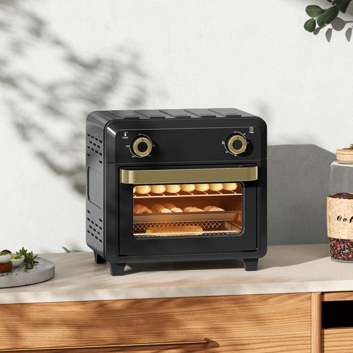 Mini four 10 L noir avec chaleur tournante friteuse à air chaud minuterie et éclairage intérieur