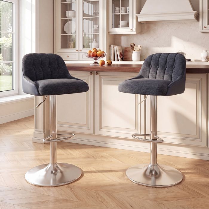 COLAMY Lot de 2 Tabourets de Bar Pivotants Chaises de Bar avec Dossier Capitonné Hauteur Ajustable pour Bar bleu