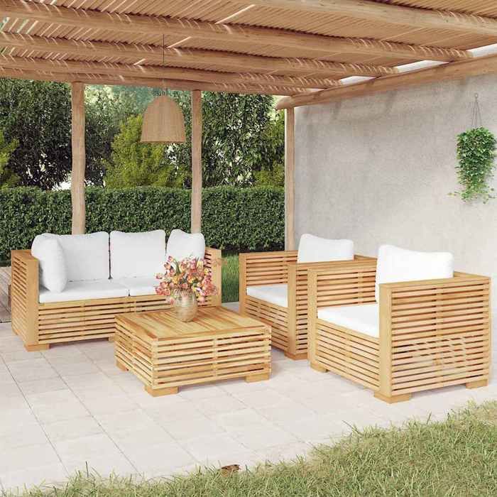 Maison Exclusive - Salon de jardin 5 pcs avec coussins Bois de teck solide
