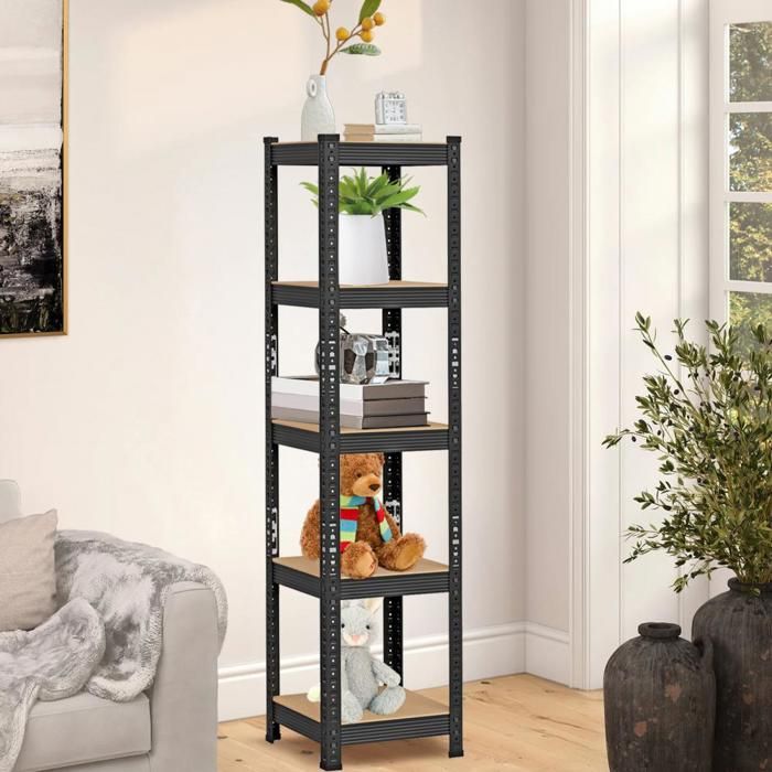 Lot De 1 Étagères De Rangement Universelles Noire À 5 Niveaux - MIPAN - 37 × 37 × 150 CM - Adapté Salon Cuisine Et Bureau