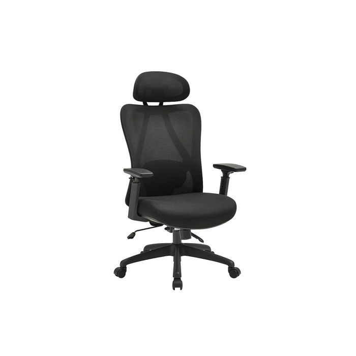 Fauteuil de bureau ergonomique avec têtière - Tissu - Noir - SORLITA