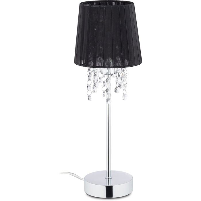 Lampe De Table Abat-Jour En Organza Pied Rond Lampe De Chevet H X D 41 X 14 5 Cm Noir/Argenté[LL531]