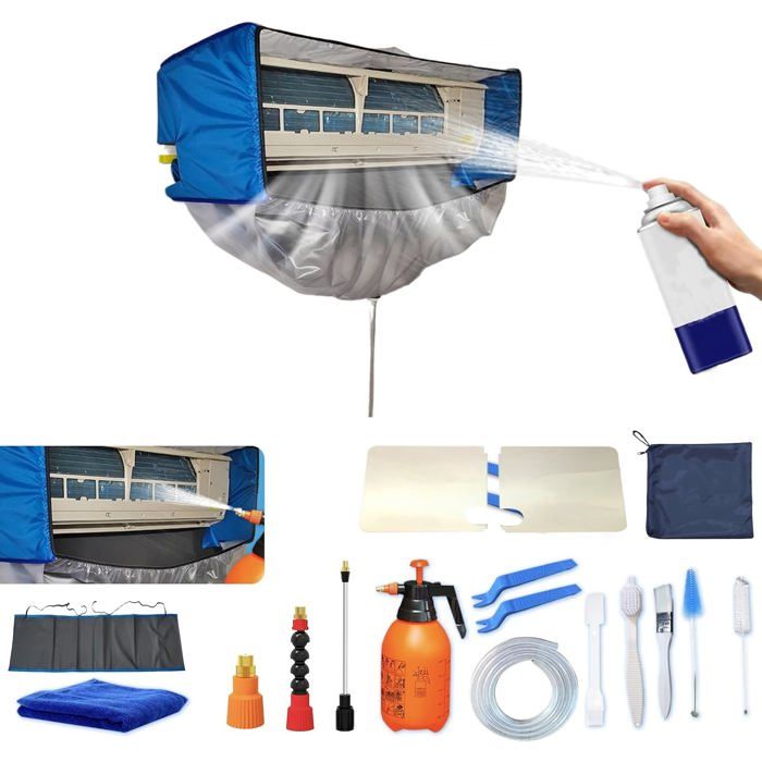 Kit Nettoyage Climatiseur Split Panneaux Latéraux Améliorés Sac Collecteur - 18 Pièces Brosses Entretien Clim Murale et Mini Split