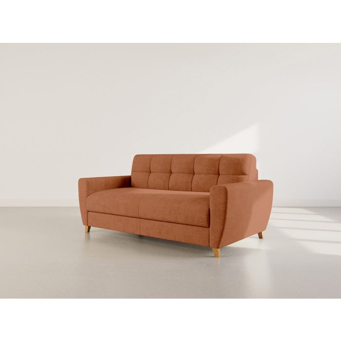 Thibault - Canapé lit 3 places convertible express couchage quotidien 140 cm matelas 18 cm en velours texturé - Terracotta Thibault - Canapé lit 3 places convertible express couchage quotidien 140 cm matelas 18 cm en velours texturé - Terracotta