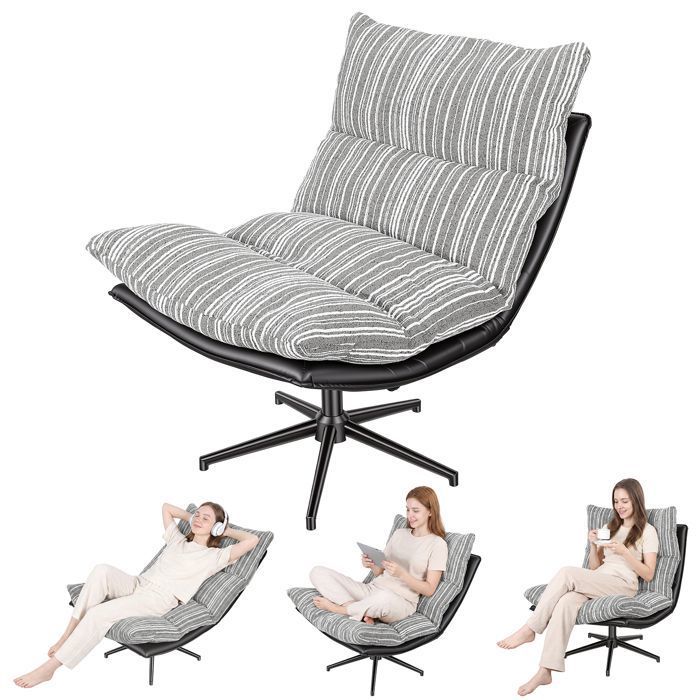 Chaise pivotante basculante 360° dossier 3 positions siège large 70cm coussin rembourré cadre métal salon chambre bureau