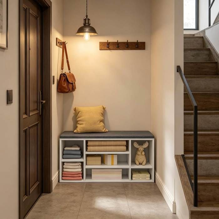 Banc à Chaussures Meuble dEntrée avec 7 Casiers et 2 Étagères Réglables Coussin Gris pour Entrée 103 5×30×48 cm