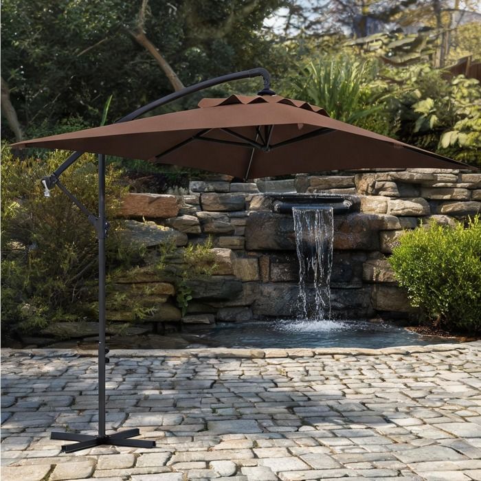 Parasol déporté rectangulaire en polyester avec manivelle et structure en acier dimensions 294 x 193 x 250 cm