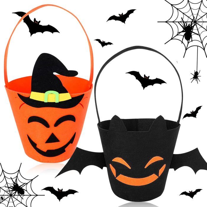 2PCS Trick Halloween Ou Sacs Traitemen Sac Fourre-Tout à Bonbons pour cadeaux et gourmandises