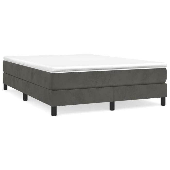 Sommier tapissier - AKOZON - 140x200 cm - A ressorts - Velours doux - Gris foncé