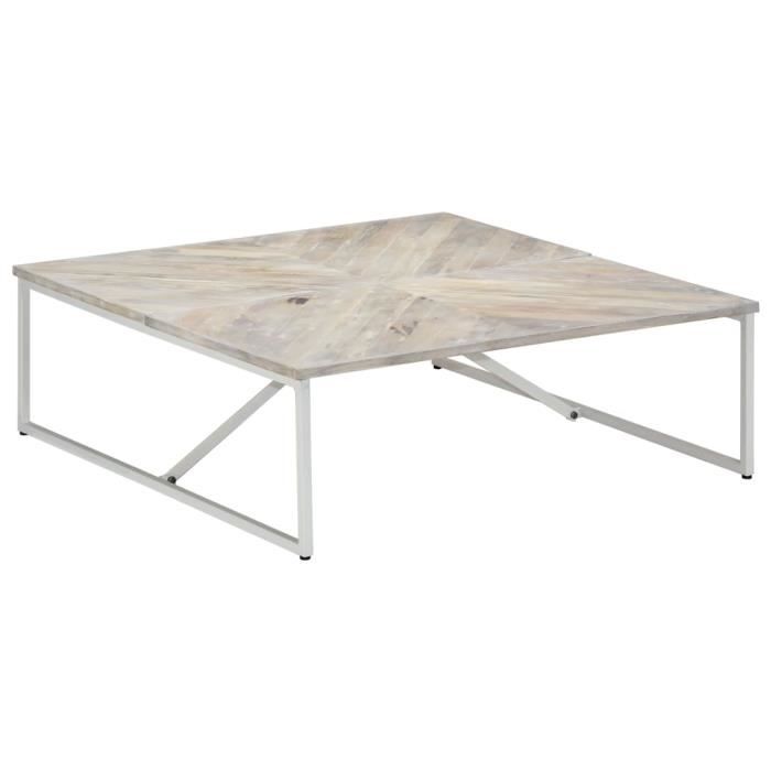 Table basse - ALOMEJOR - 110x110x36 cm - Bois massif - Laqué - Blanc