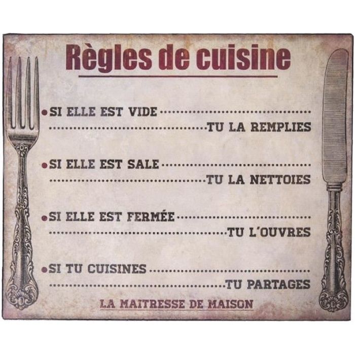 Antic Line Plaque Decorative Regles De Cuisine Cdiscount Maison