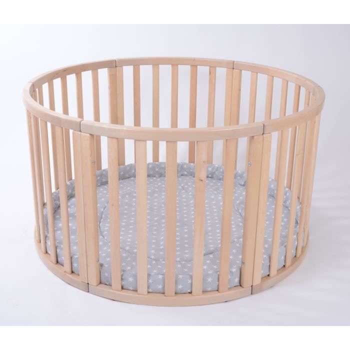 Parc Bebe Rond En Bois Vernis Naturel Apollo Uno Incluant Tapis Tour De Parc Gris A Etoiles Cdiscount Puericulture Eveil Bebe