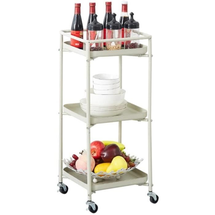 FoiiLiio Chariot De Cuisine 3 Niveaux Avec Roulettes – Étagère Mobile Multifonction Noire Ultra Pratique 38,8 X 12,5 X 90,7 Cm