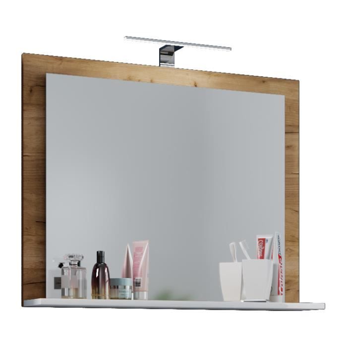 VCB10 Maxi Armoire de toilette murale avec miroir avec 1 tablette de  rangement, imitation chêne miel, blanc.