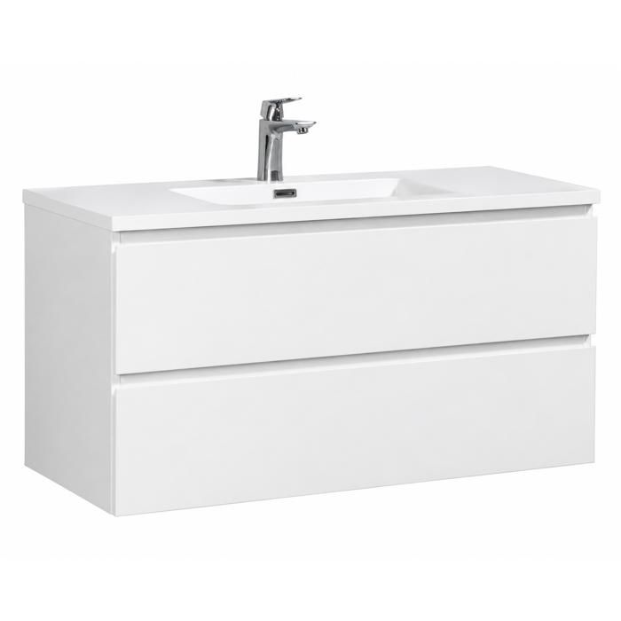 Meuble de salle de bain - Angela - 100 cm - Blanc brillant - Armoire de rangement - Meuble lavabo