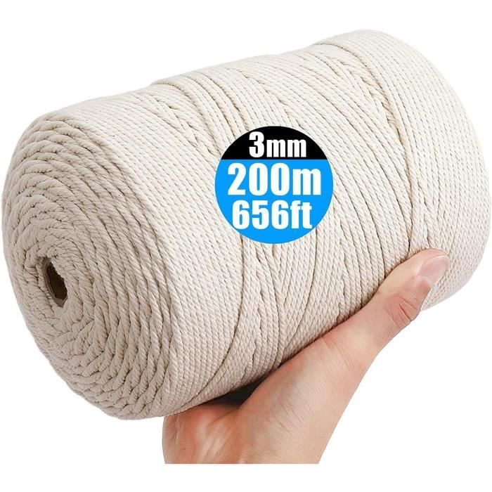 Corde Macramé 3 Mm X 300 M - Violet Foncé, Coton Torsadé 4 Brins - Pour Création Déco, Tentures Murales, Projets DIY
