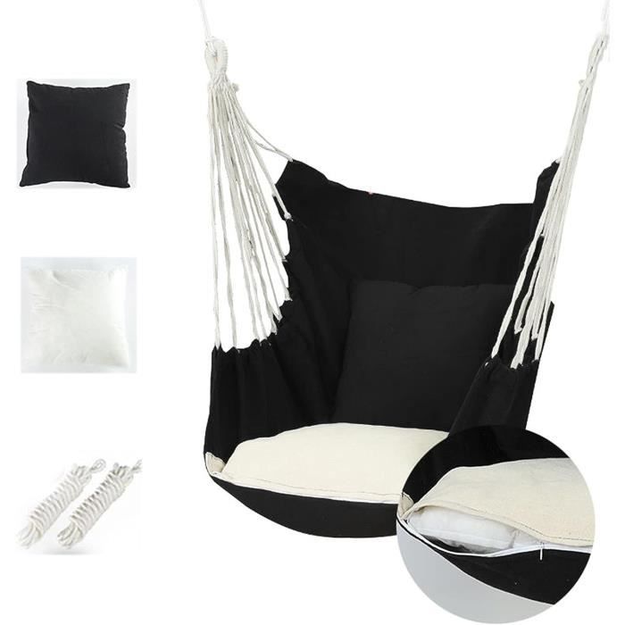 Chaise Œuf Suspendue Intérieur - Osier Lavable, Fond Antidérapant, Noir, Capacité 136 Kg - 3