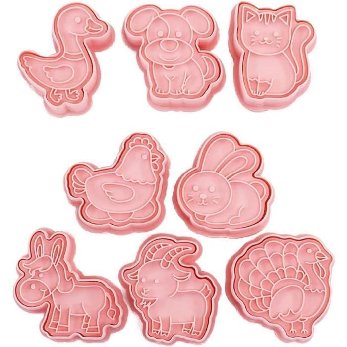 Lot De 8 Emporte-Pièces 3D Pour Enfants - Décoration Gâteaux Et Biscuits Thèmes Animaux, Dinosaures, Chats