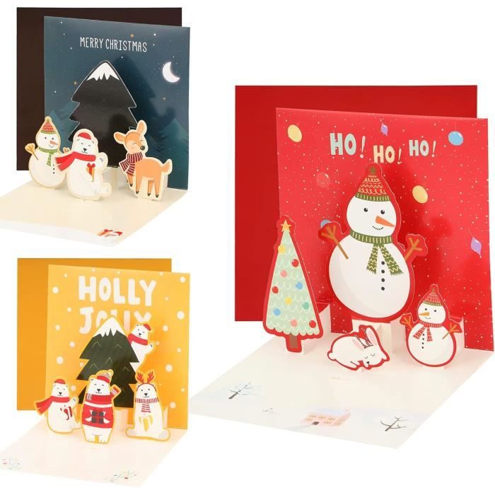 Carte De Noël 3 Pièces, Cartes De Noël 3D, Pop Up Cartes De Vœux Noël