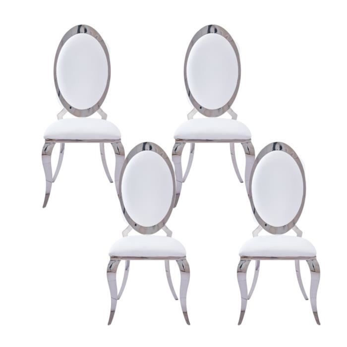 lot de 4 chaises angel baroque chrome simili cuir blanc