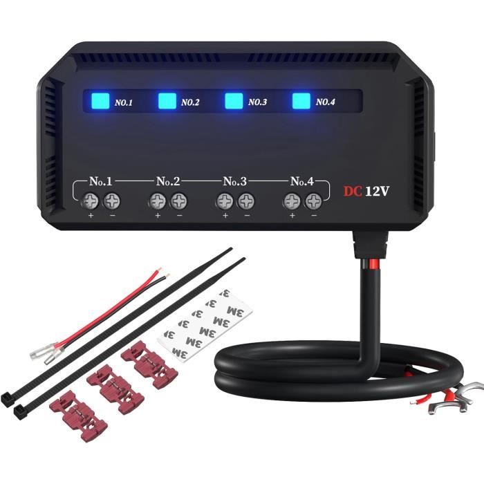 Boîte à Fusibles 12V Avec Relais - 4 Voies étanche 20A - Voyant LED - Pour Voiture, Moto, Camion, Bateau