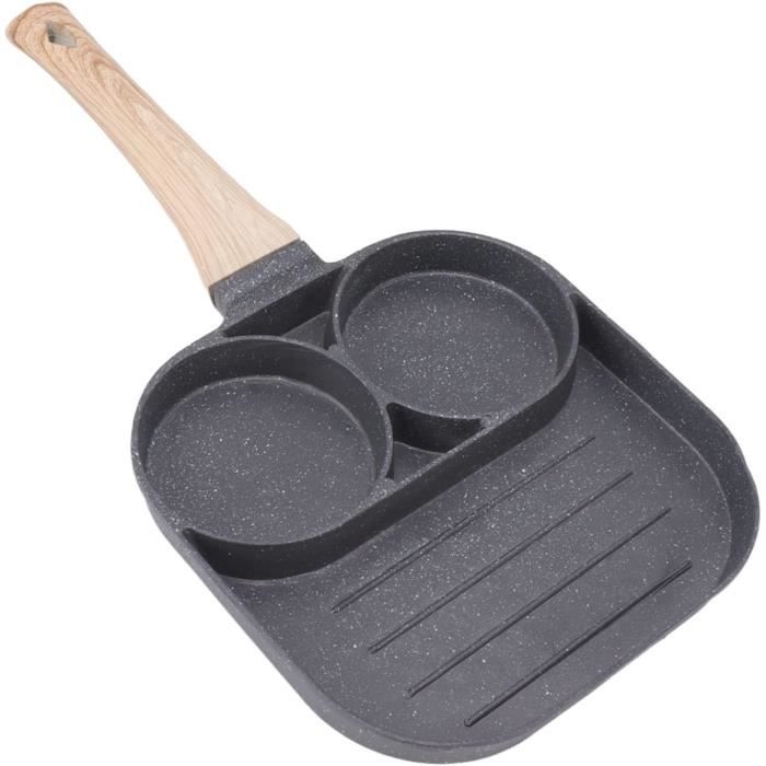 HERCHR Poêle à œufs 3 Compartiments - Anti-adhésive Aluminium - Pour Petits Déjeuners
