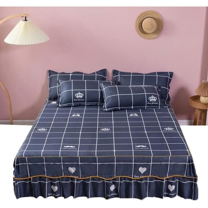 Jupe De Lit Sourcing Map 200x203cm - Polyester Brossé - Volant 38cm - Noir