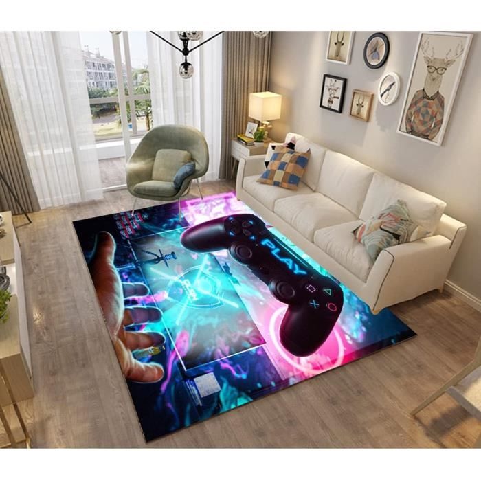 PEIHUODAN Tapis Chambre Ado 3D - Tapis Sol Gaming Imprimé Ciel étoilé Néon Graffiti & Console De Jeu - Flanelle Doux Antidérapant - Pour Garçon Enfant (Vert,80x160cm