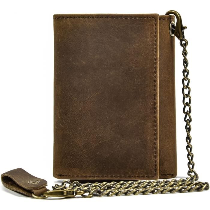 Portefeuille Homme En Cuir PU Avec Chaîne - Style Rétro, Portefeuille Porte-cartes Noir