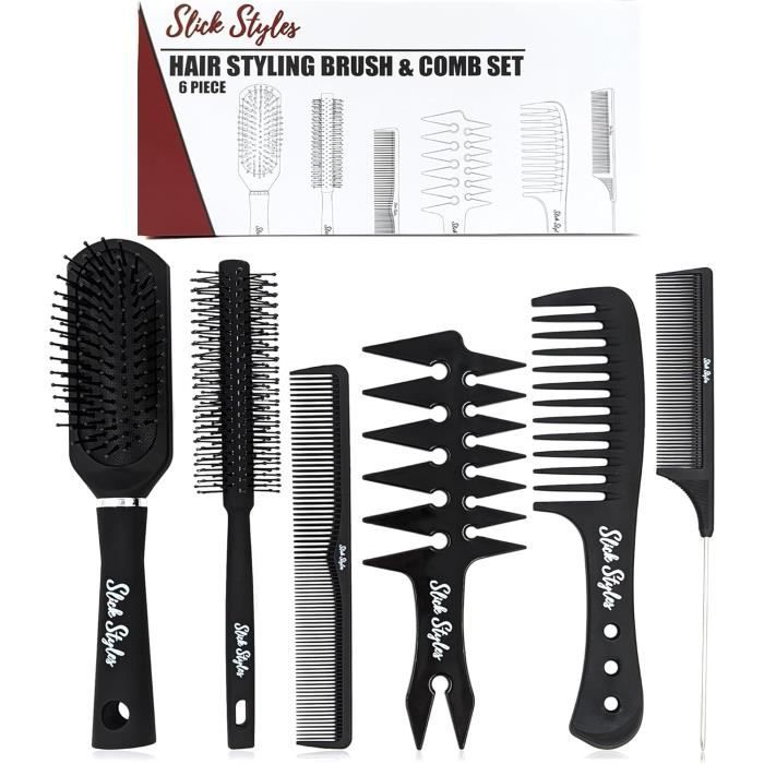 Lot De 5 Brosses HAAS Noir + 1 Peigne à Curry + Sac Fourre-tout - Neuf
