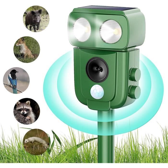 Répulsif Ultrasons Solaire Pour Chats Et Animaux - IP66 Étanche, 5 Modes, Capteur PIR 10m