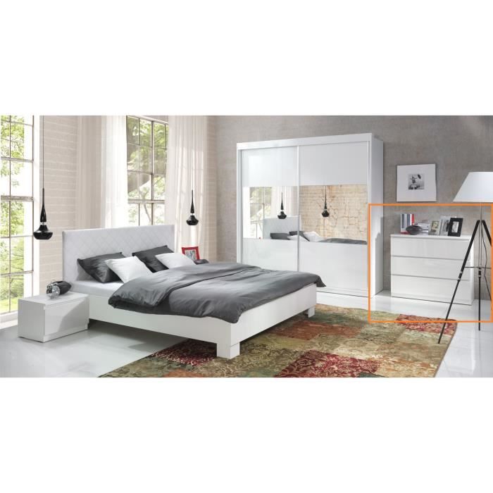 Commode design VERSUS 3 tiroirs blancs laqués. Meuble pour chambre à