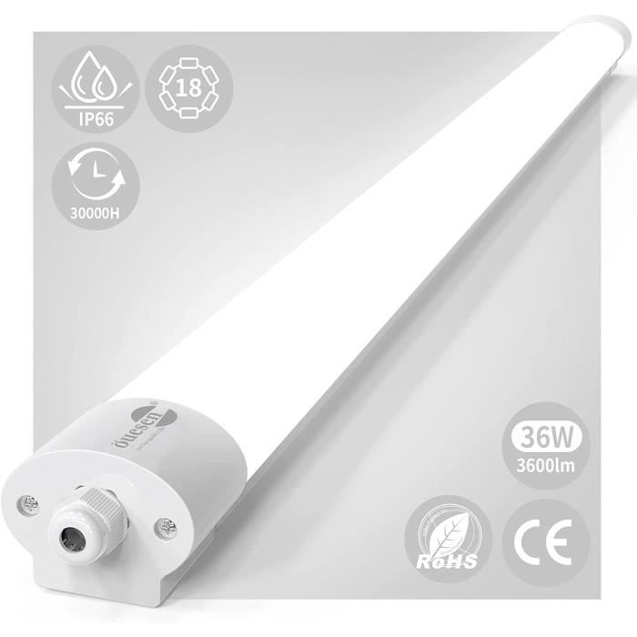 URing Neon LED 120CM, Tube LED 36W 3600LM, Réglette LED IP65 Luminaire  Plafonnier LED Néon Eclairage Garage Étanche Pouvant être lié pour Atelier,  Sous Sol, Bureau, Grange, Cave, Blanc Neutre 4000K 