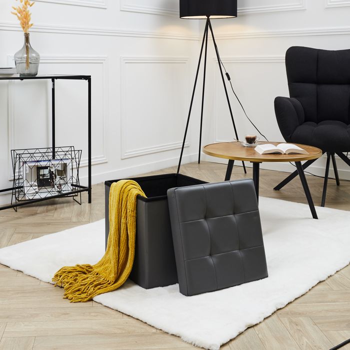 Coffre-Pouf Pliable Patchwork HOME DECO FACTORY – 38x38x38 Cm, Assise 110 Kg, Rangement 2en1