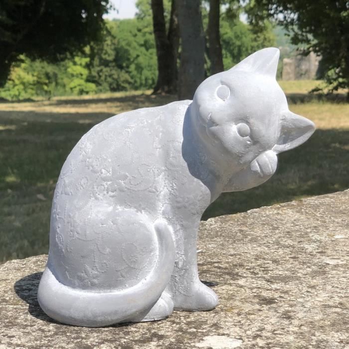 Chat Déco Jardin en Ciment Animaux Statue Déco Jardin 23 cm x 20 cm x
