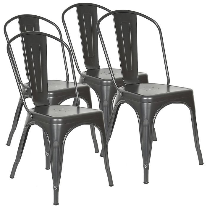 Lot de 4 chaises industrielles classiques cuir et métal style