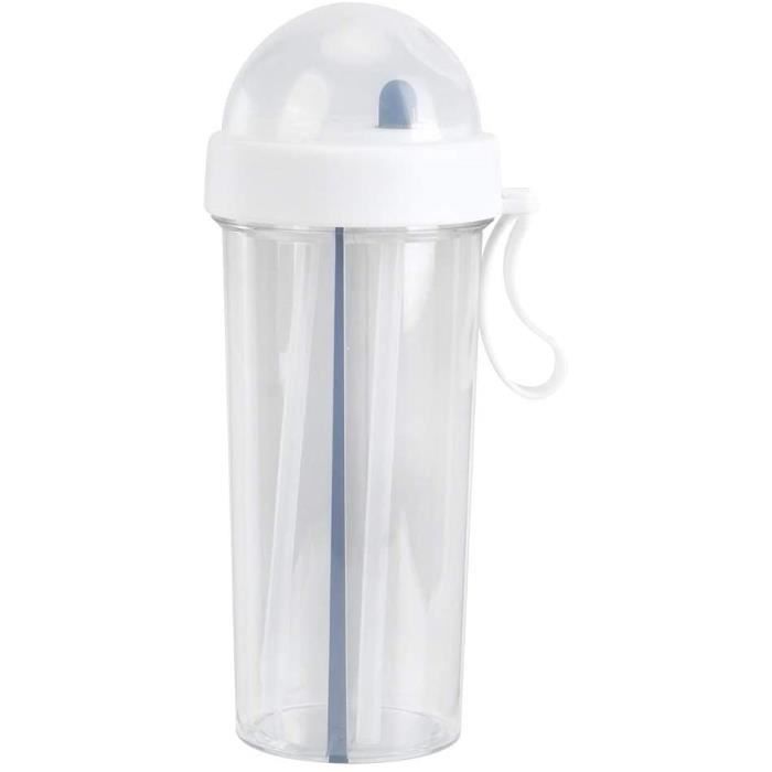tasse à eau 600 ml avec paille et couvercle, bouteille d'eau compartiment de rangement, bouteille d'eau pour sport plein air(blanc)