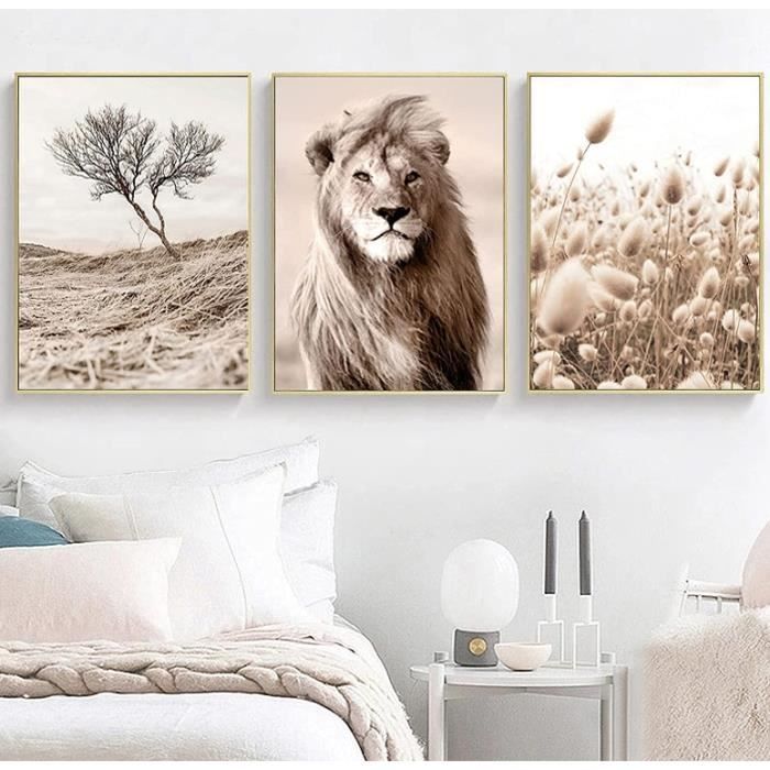 Lot de 3 posters décoratifs muraux Beige Pampas Image moderne pour