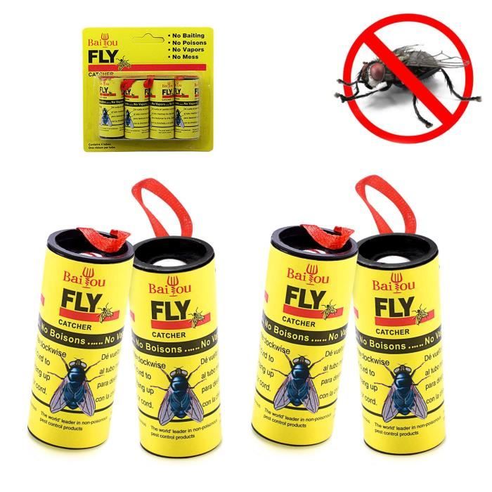 Baiou® 4 Rubans Adhésif Anti-Mouche Attractifs Rouleaux Fly Catcher Attrape Volants Mouches, Moustique et Insectes