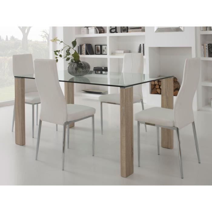 Table A Manger En Verre Avec Pied Bois Longueur 150cm Grays Achat Vente Table A Manger Seule Table A Manger En Verre Avec Cdiscount