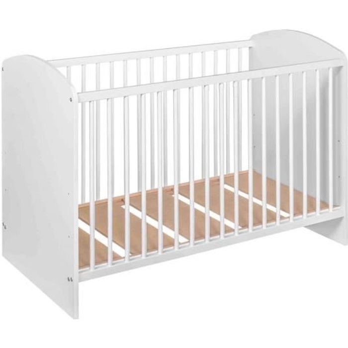 Lit bébé en bois massif avec sommier réglable en hauteur 60x120 - Blanc - Baby Fox