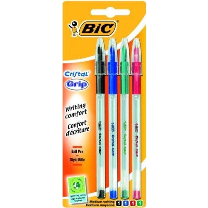 Bic Cristal Grip Blister de 4 Stylos-billes Noi… - Cdiscount Beaux-Arts et  Loisirs créatifs