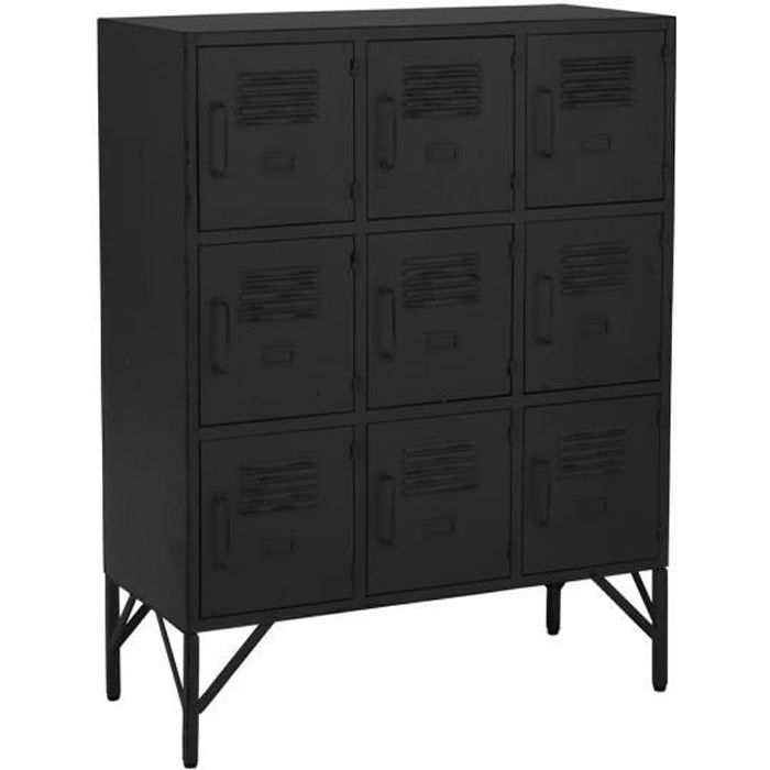 Armoire Métal Noir - J-LINE - 9 Portes - Industriel - Chambre Adulte Armoire Métal Noir - J-LINE - 9 Portes - Industriel - Chambre Adulte