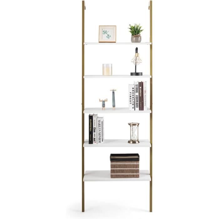 Étagère Murale Casaria 180cm - 5 Tablettes Blanc, Style Échelle Décorative