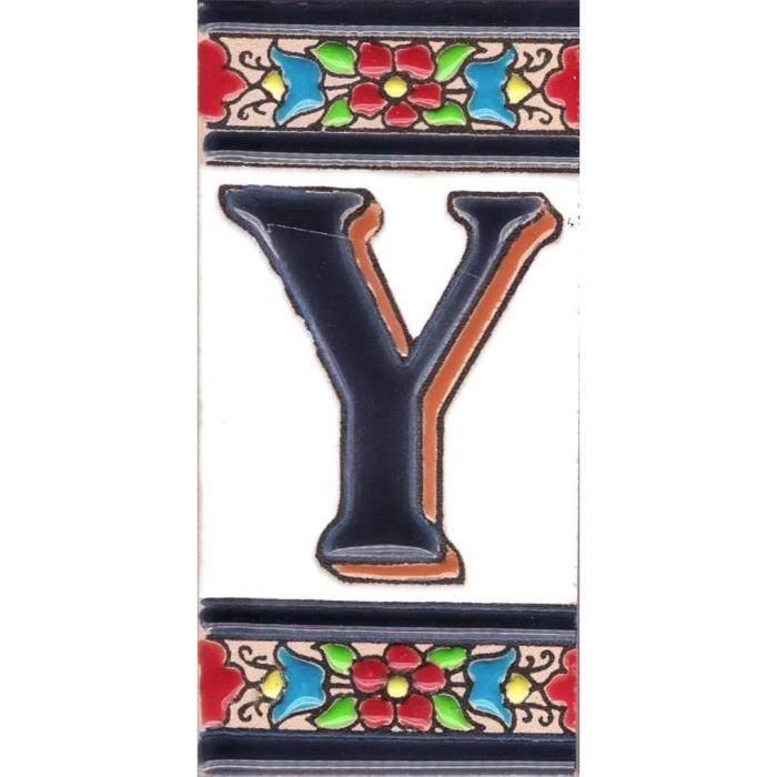 Carrelage Céramique Peint à La Main Numéro D'Adresse Floral - 11x5.5cm, Fabriqué En Espagne