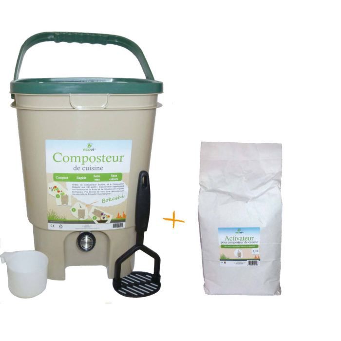 Kit composteur de cuisine 20l beige vert 30x30x…
