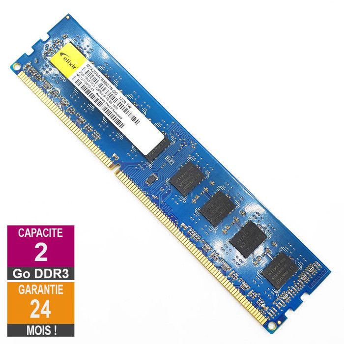 Barrette Mémoire 2Go RAM DDR3 Elixir M2X2G64CB88G7N DG DIMM PC3-12800U 1Rx8 - Elixir