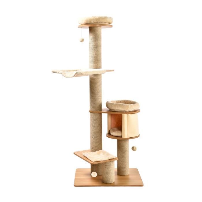 Arbre A Chat Avec Niche 105 X 90 X H 175 Cm Ecru Cdiscount Animalerie